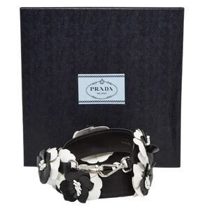 Women's Prada Flower Leather Purse Strap Black White New w/ Box